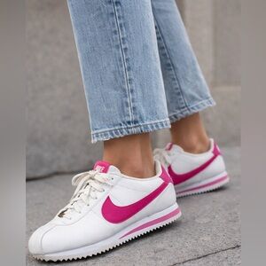 Nike Women's White and Pink Cortez Sneakers